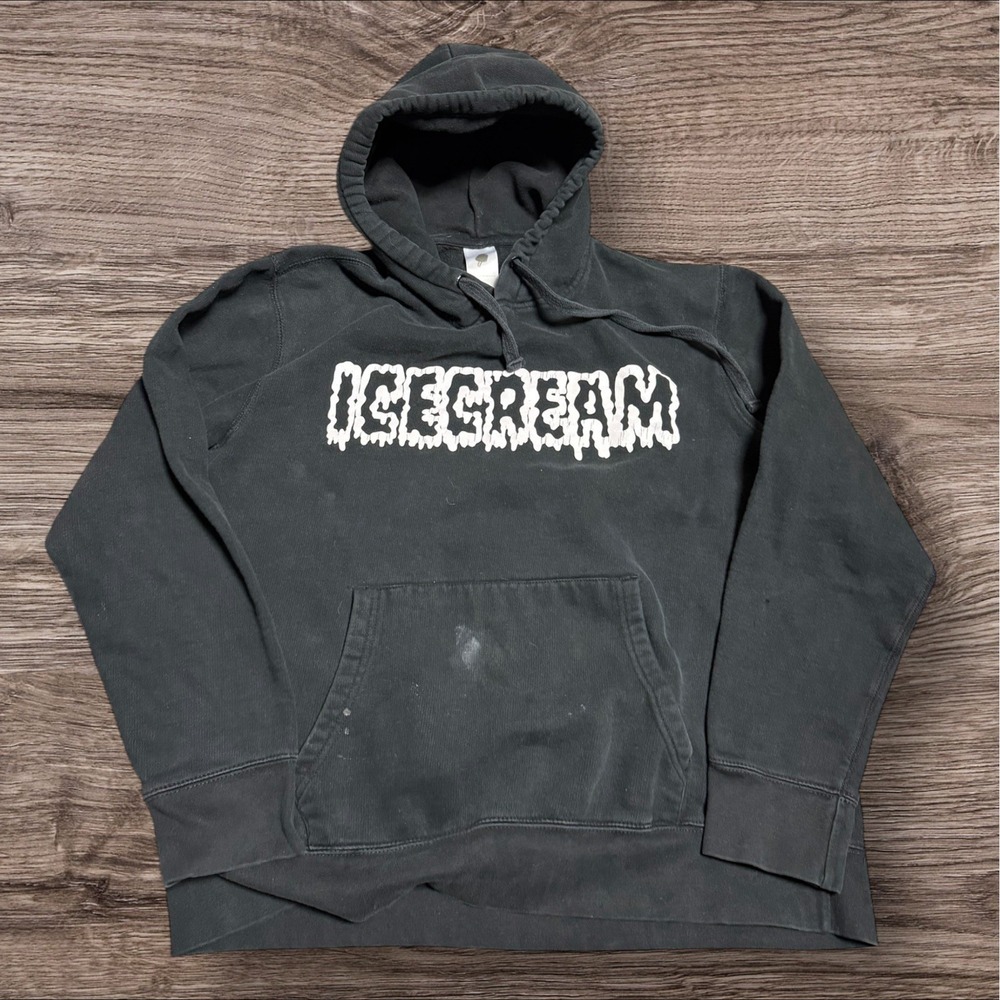 Icecream Spellout Hoodie Pullover‎ Sweatshirt Mens L Black Fleece Hooded Skate
